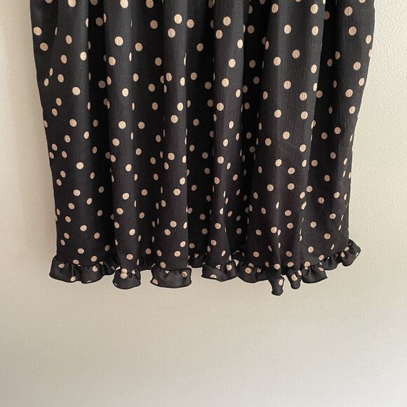 River Island Women 12 Black Crew Neck Puff Sleeve Spotted Frill Smock Mini Dress - Picture 6 of 15